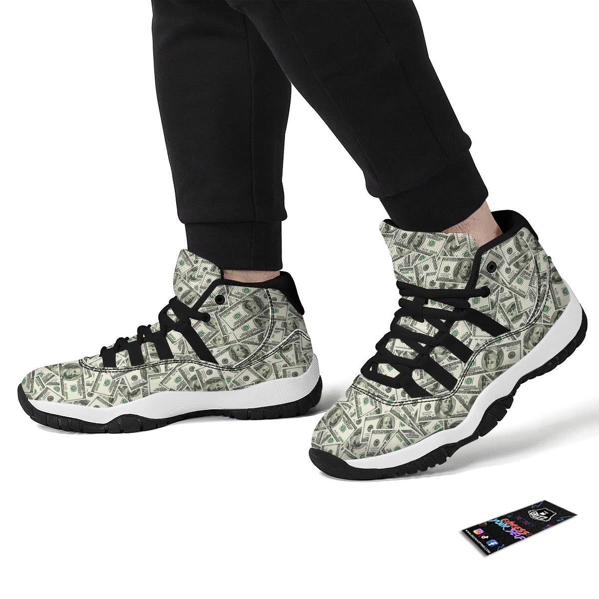 Dollar Money Pattern Print Black Bball Shoes-grizzshop