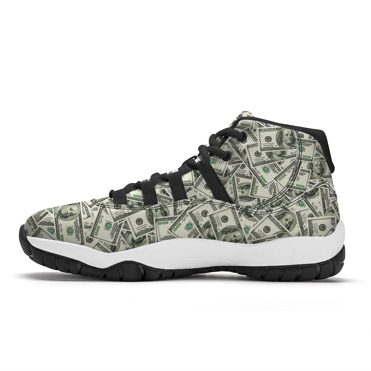 Dollar Money Pattern Print Black Bball Shoes-grizzshop