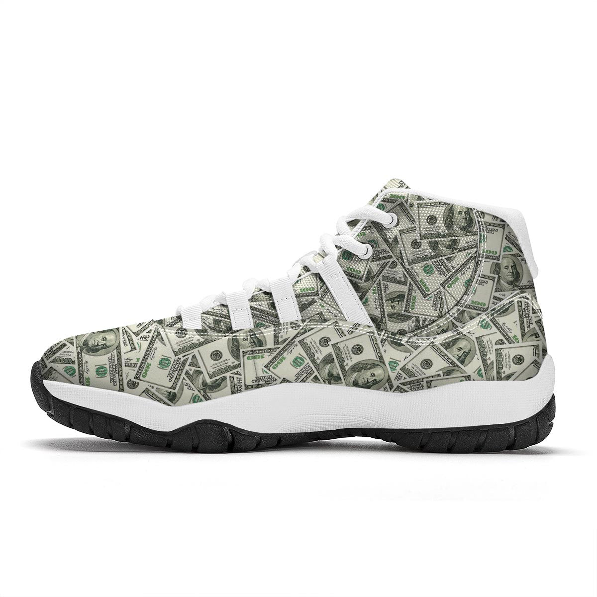 Dollar Money Pattern Print White Bball Shoes-grizzshop
