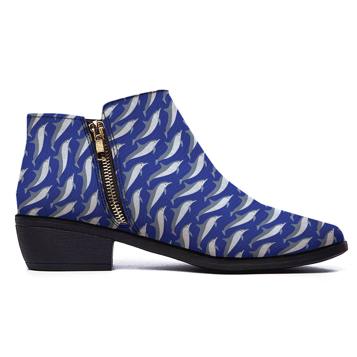 Dolphin And Waves Print Pattern Ankle Boots-grizzshop
