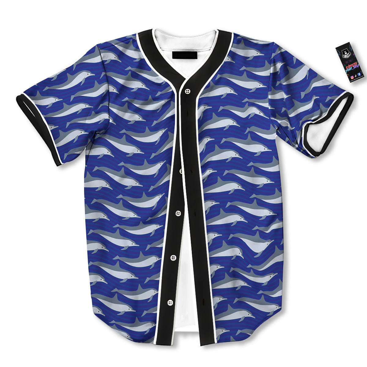 Dolphin And Waves Print Pattern Baseball Jersey-grizzshop