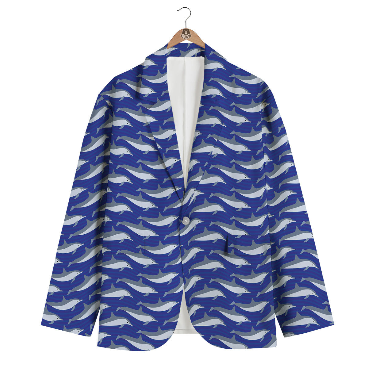 Dolphin And Waves Print Pattern Men's Blazer-grizzshop