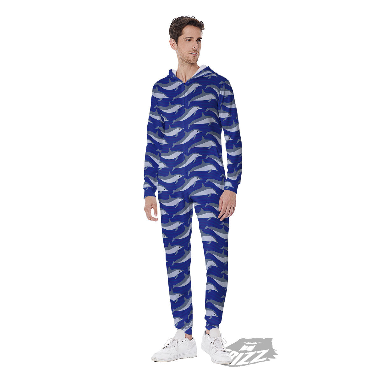 Dolphin And Waves Print Pattern Men's Jumpsuit-grizzshop