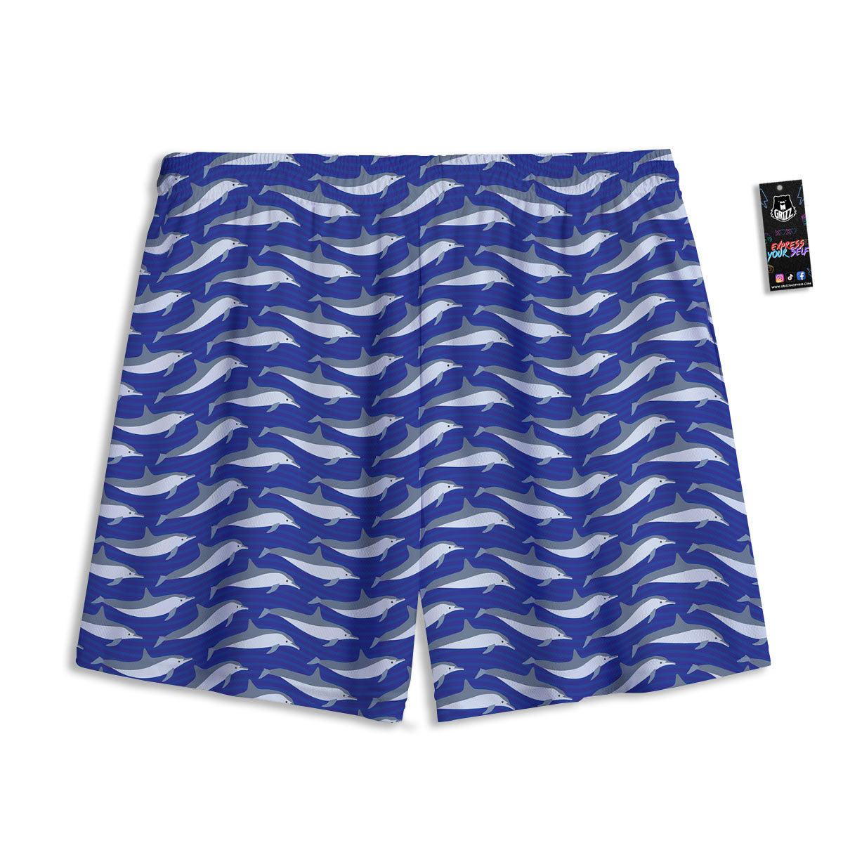 Dolphin And Waves Print Pattern Mesh Shorts-grizzshop