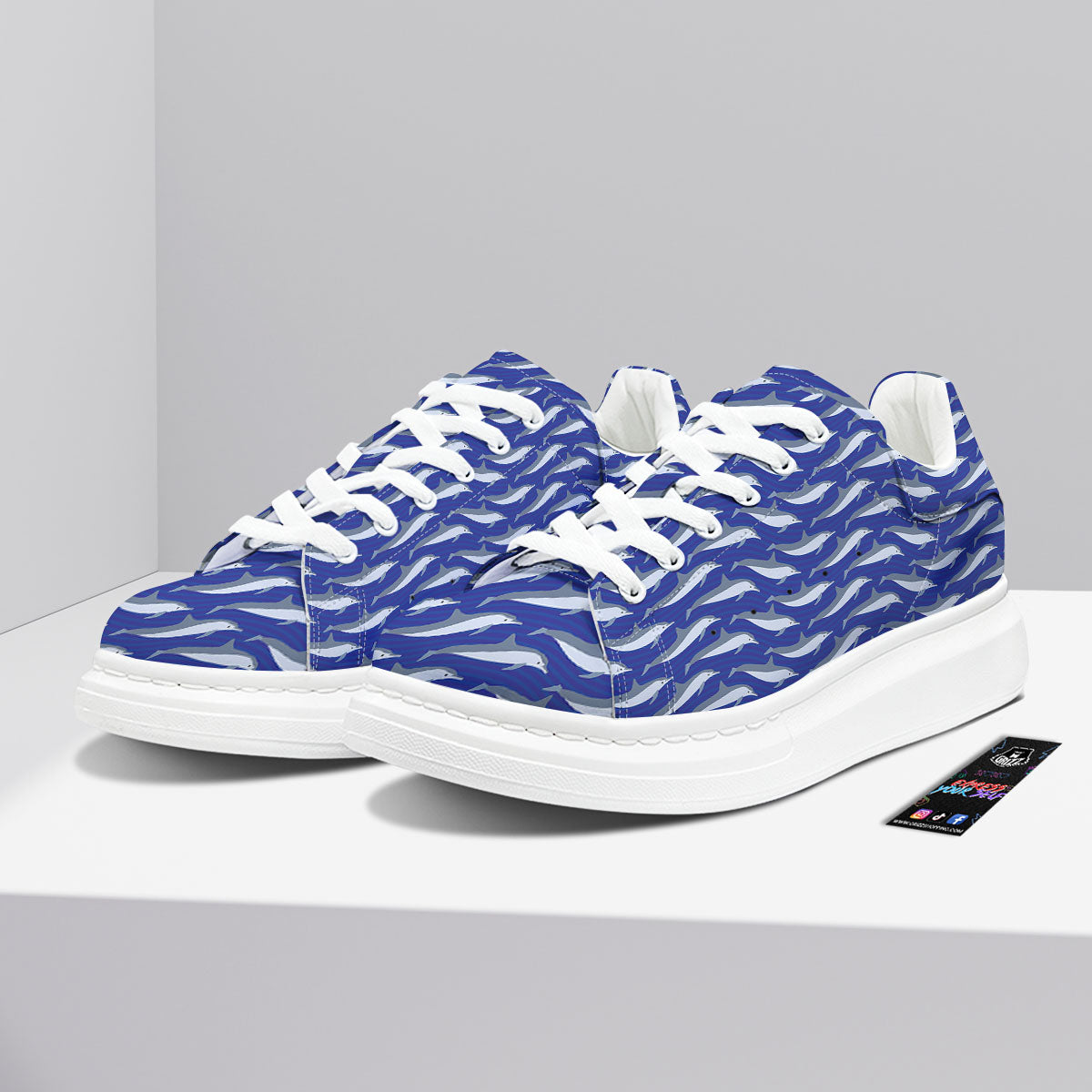 Dolphin And Waves Print Pattern Platform Shoes-grizzshop