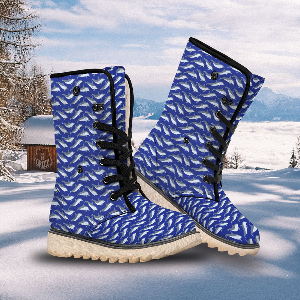 Dolphin And Waves Print Pattern Snow Boots-grizzshop