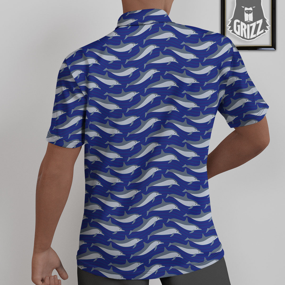 Dolphin And Waves Print Pattern Untucked Shirts-grizzshop