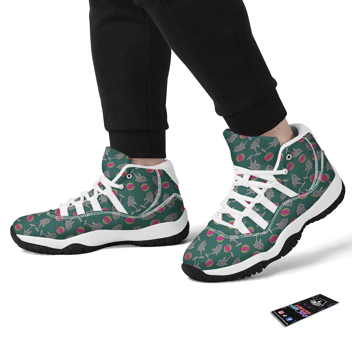Dolphin Ball Pattern Print White Bball Shoes-grizzshop