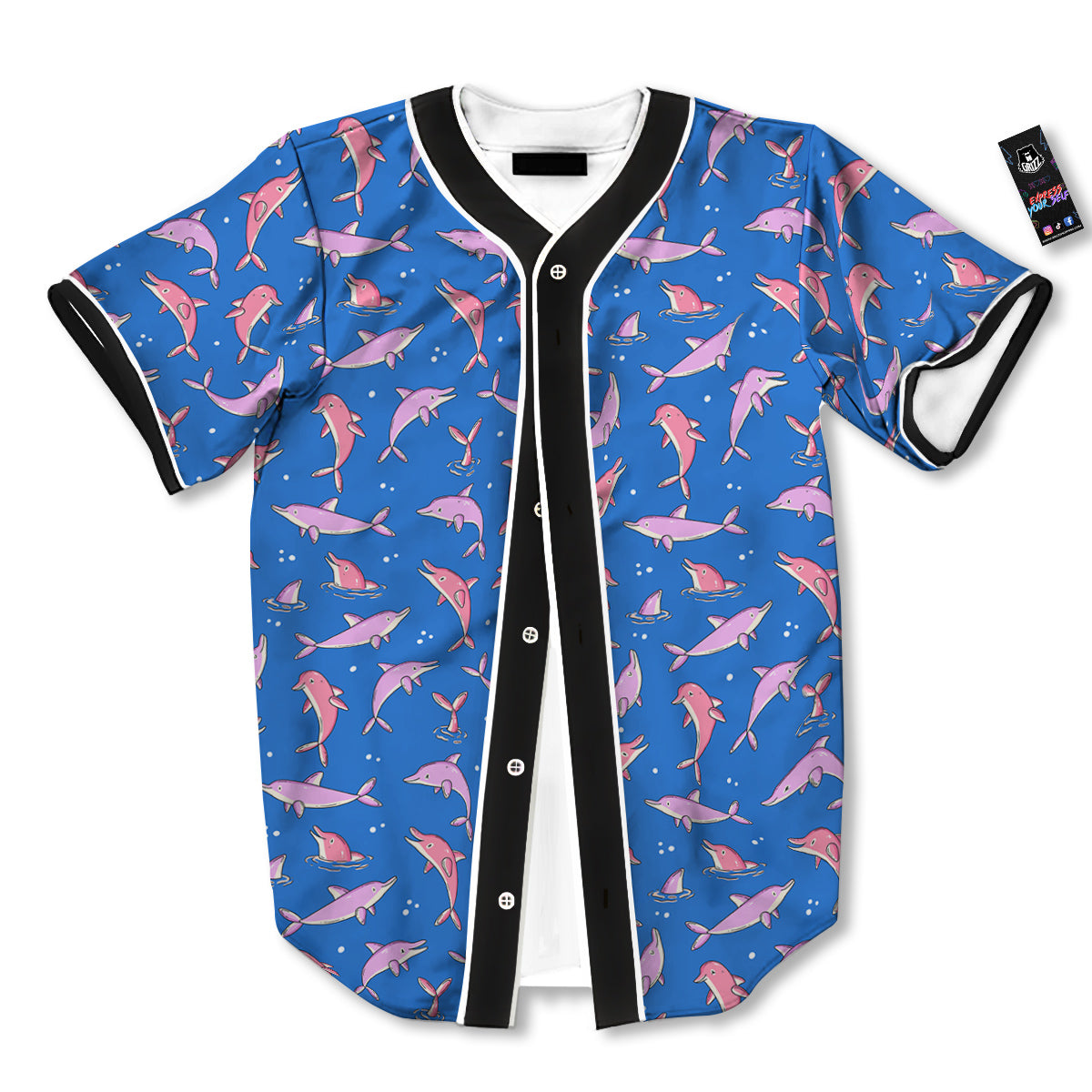 Dolphin Colorful Print Pattern Baseball Jersey-grizzshop