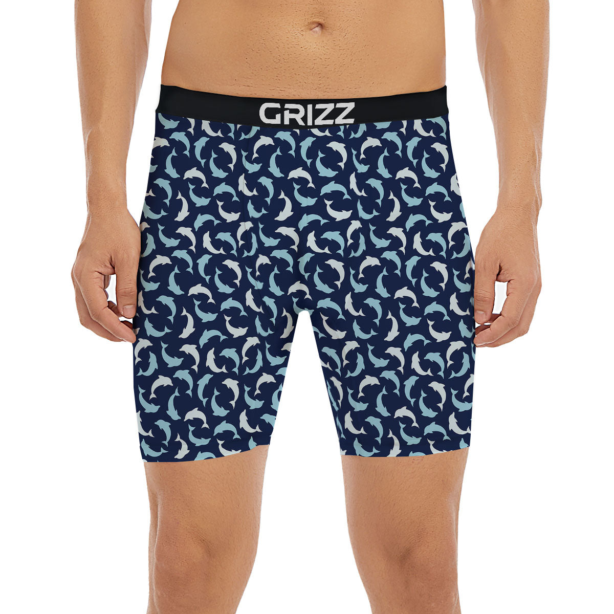 Dolphin Dark Blue Print Pattern Boxer Briefs-grizzshop