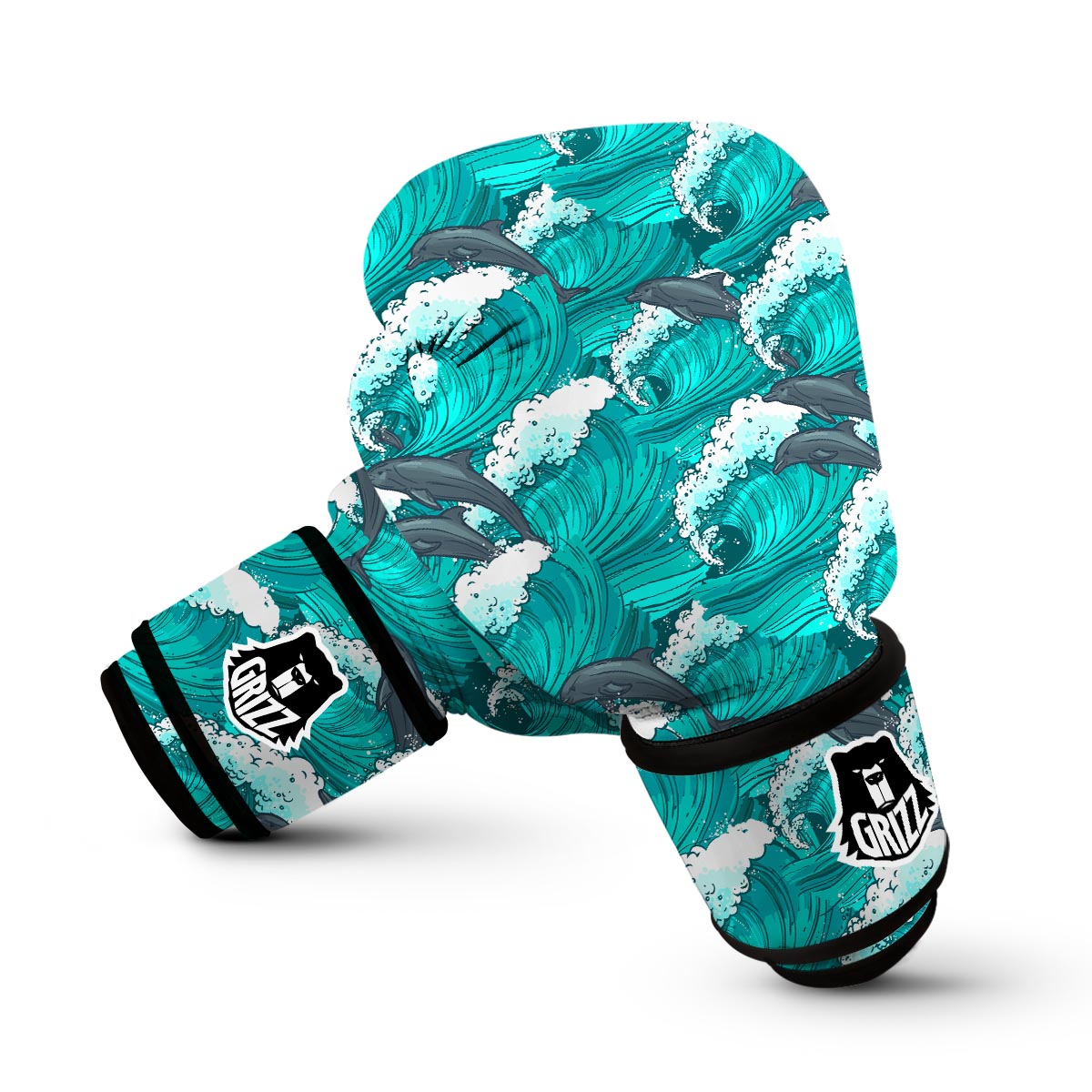 Dolphin Wave Pattern Print Boxing Gloves-grizzshop