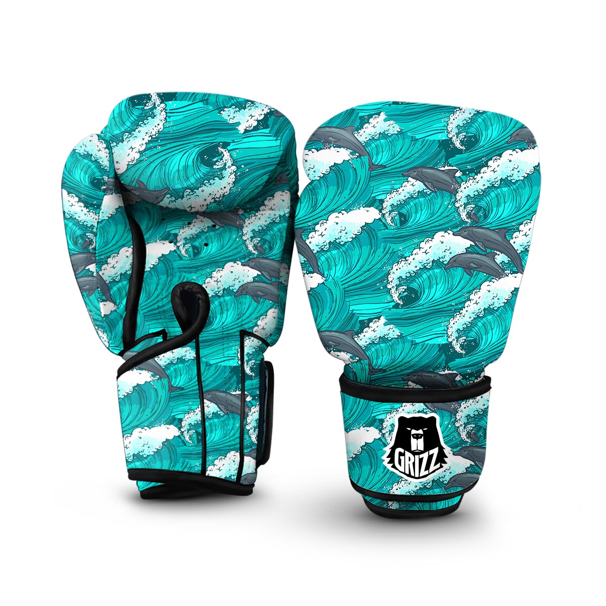 Dolphin Wave Pattern Print Boxing Gloves-grizzshop