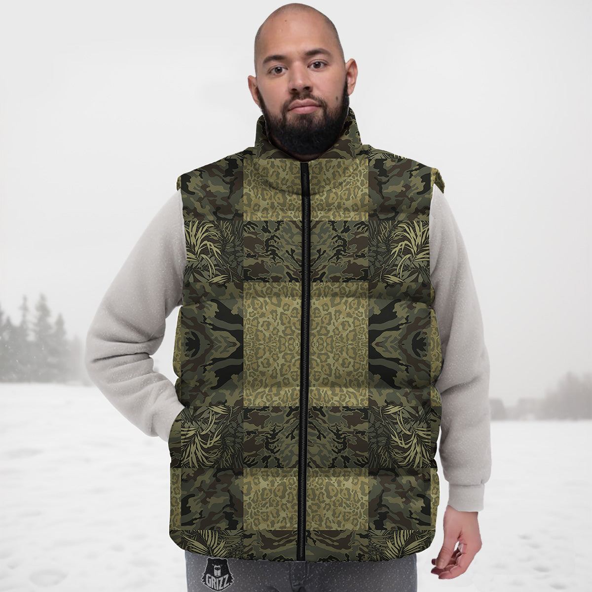 Dolphin Wave Pattern Print Down Vest-grizzshop