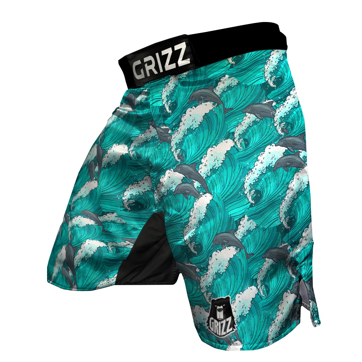 Dolphin Wave Pattern Print MMA Shorts-grizzshop