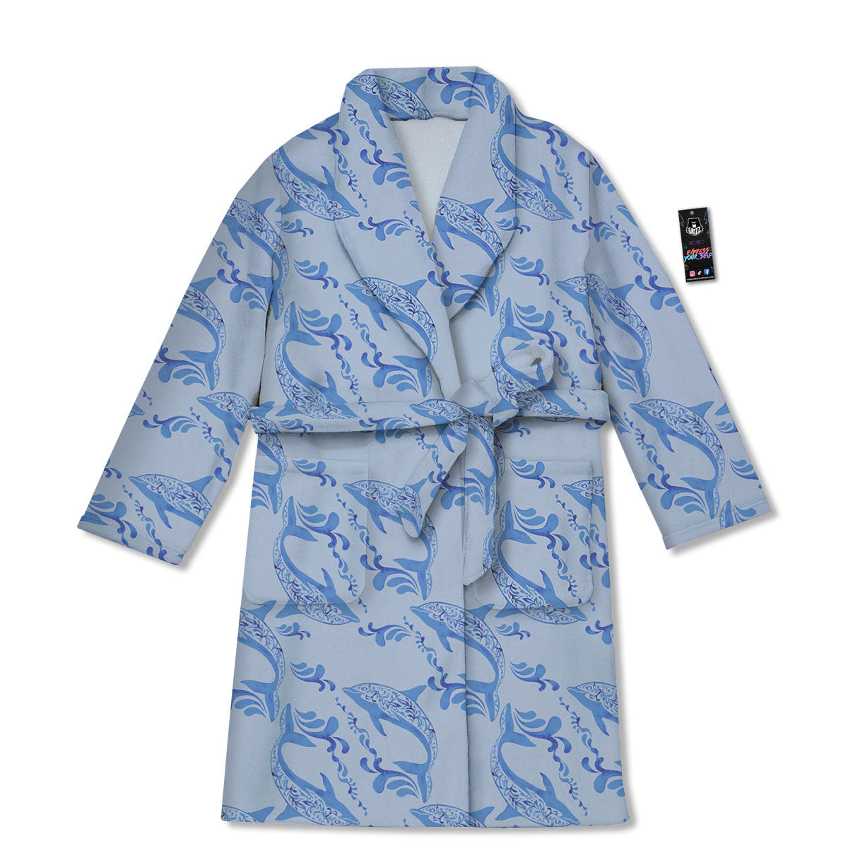 Dolphins Blue Print Pattern Bathrobe-grizzshop