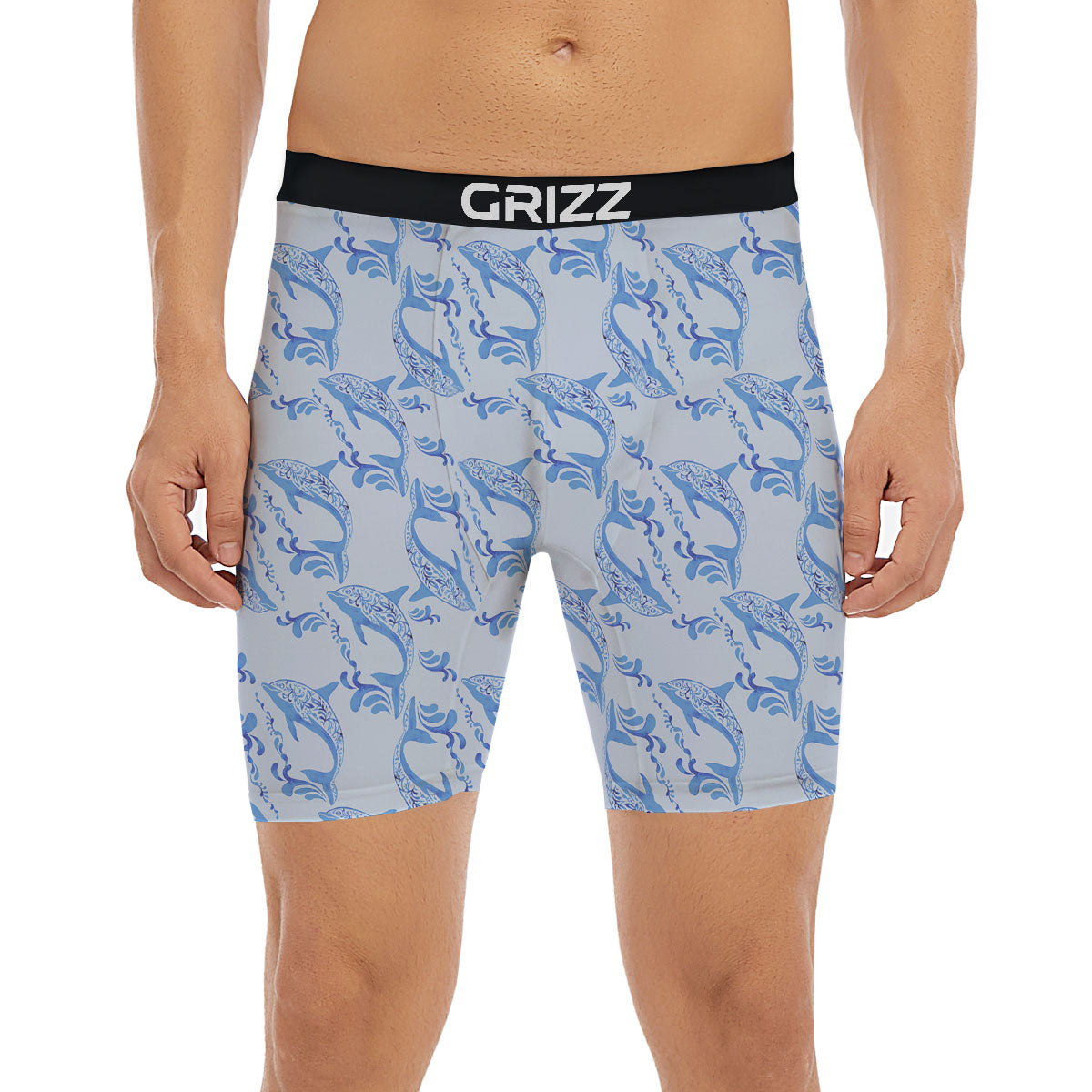 Dolphins Blue Print Pattern Boxer Briefs-grizzshop