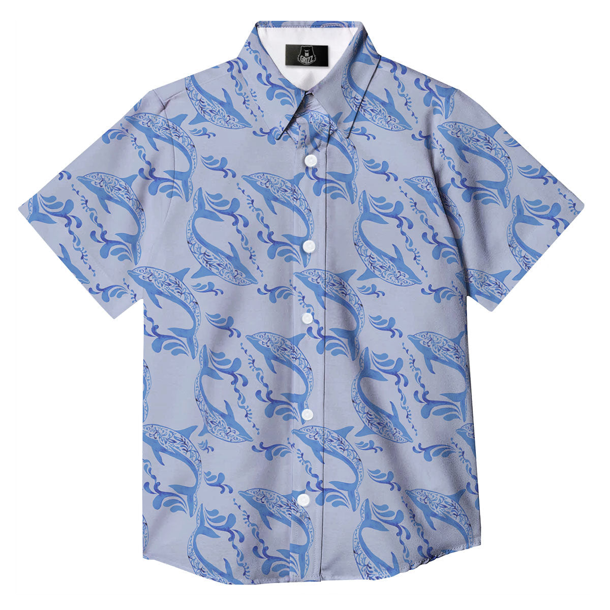 Dolphins Blue Print Pattern Button Up Shirt-grizzshop