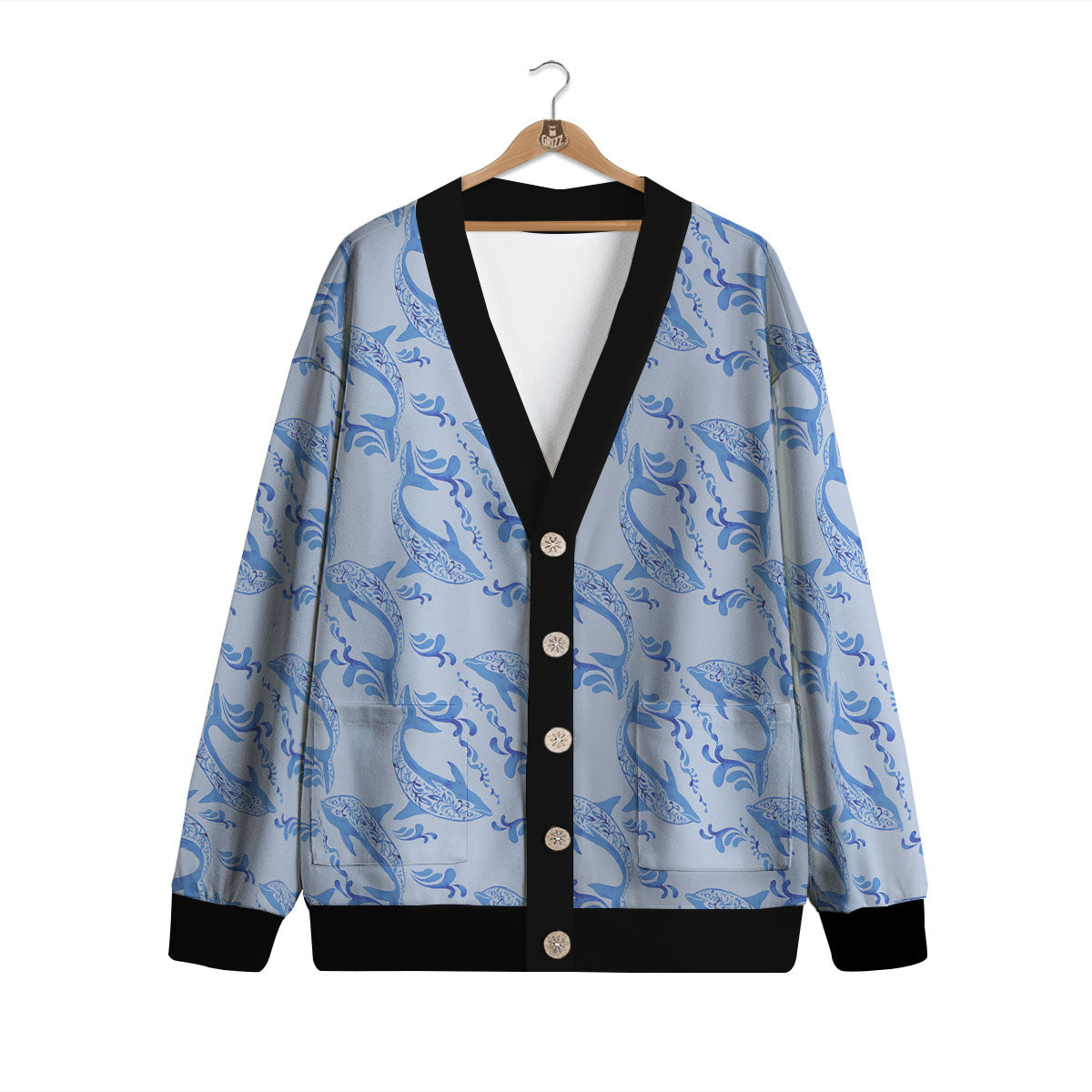 Dolphins Blue Print Pattern Cardigan-grizzshop