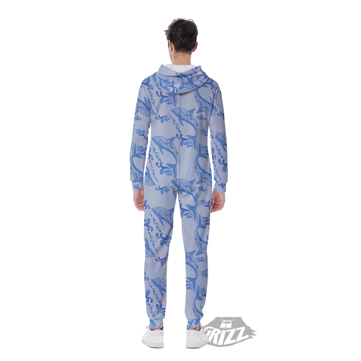 Dolphins Blue Print Pattern Men's Jumpsuit-grizzshop