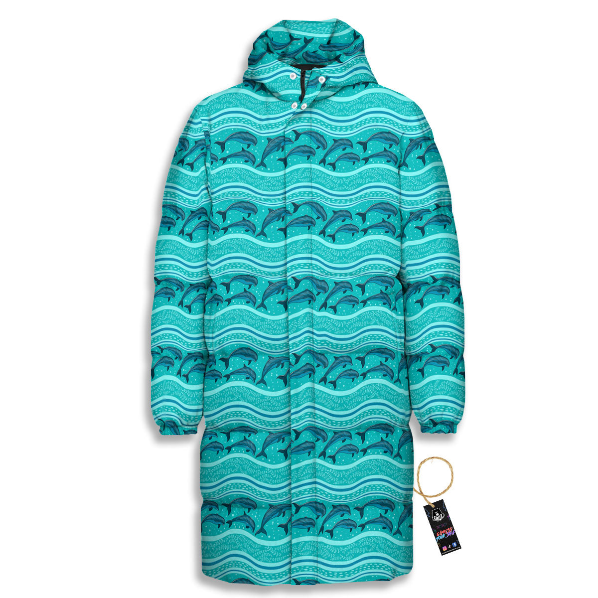 Dolphins In Ocean Print Pattern Long Down Jacket-grizzshop
