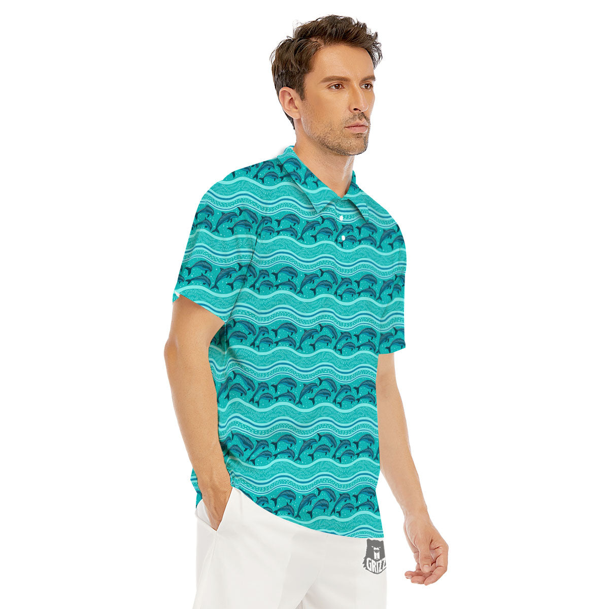 Dolphins In Ocean Print Pattern Men's Golf Shirts-grizzshop