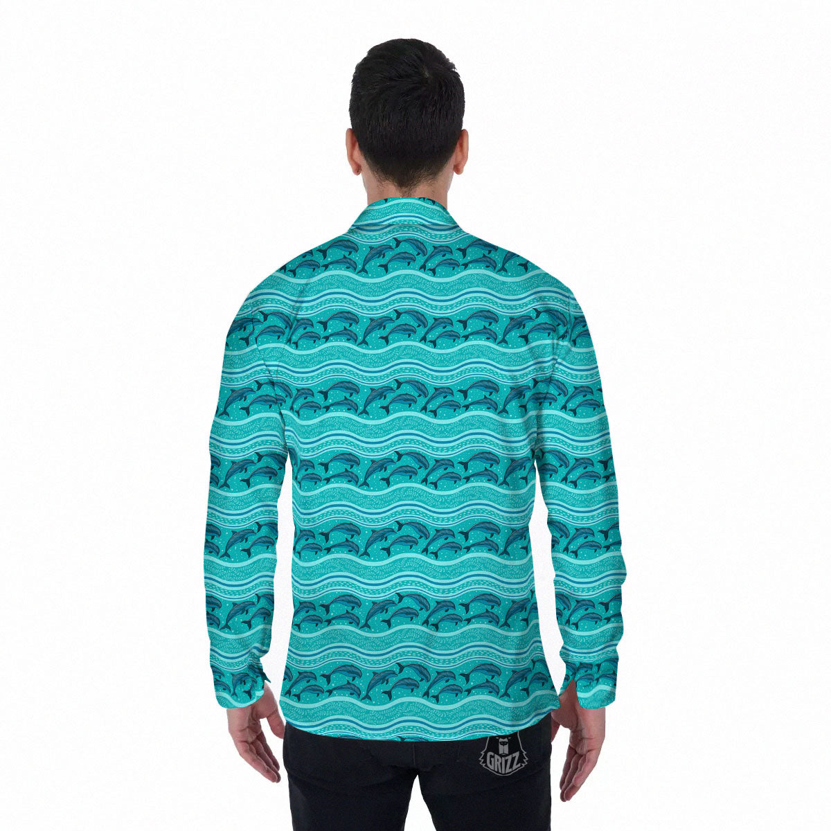 Dolphins In Ocean Print Pattern Men's Long Sleeve Shirts-grizzshop