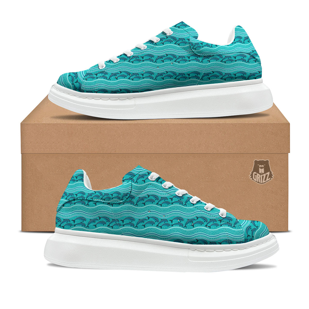 Dolphins In Ocean Print Pattern Platform Shoes-grizzshop