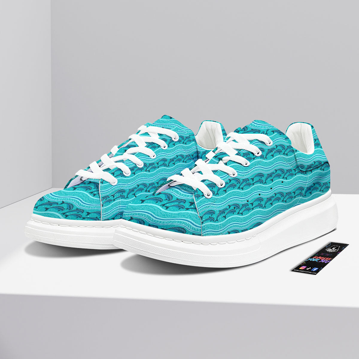 Dolphins In Ocean Print Pattern Platform Shoes-grizzshop