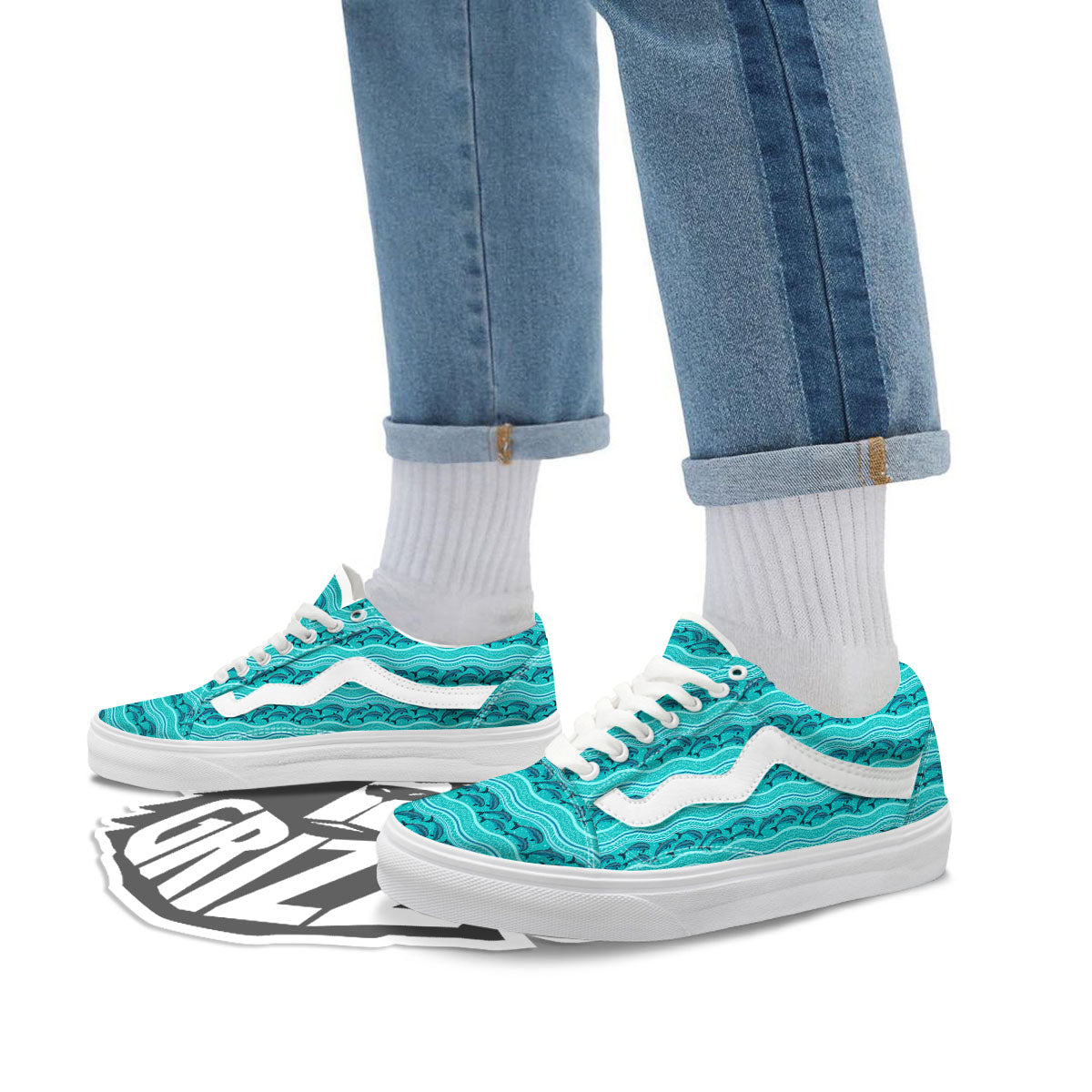 Dolphins In Ocean Print Pattern Skate Shoes-grizzshop