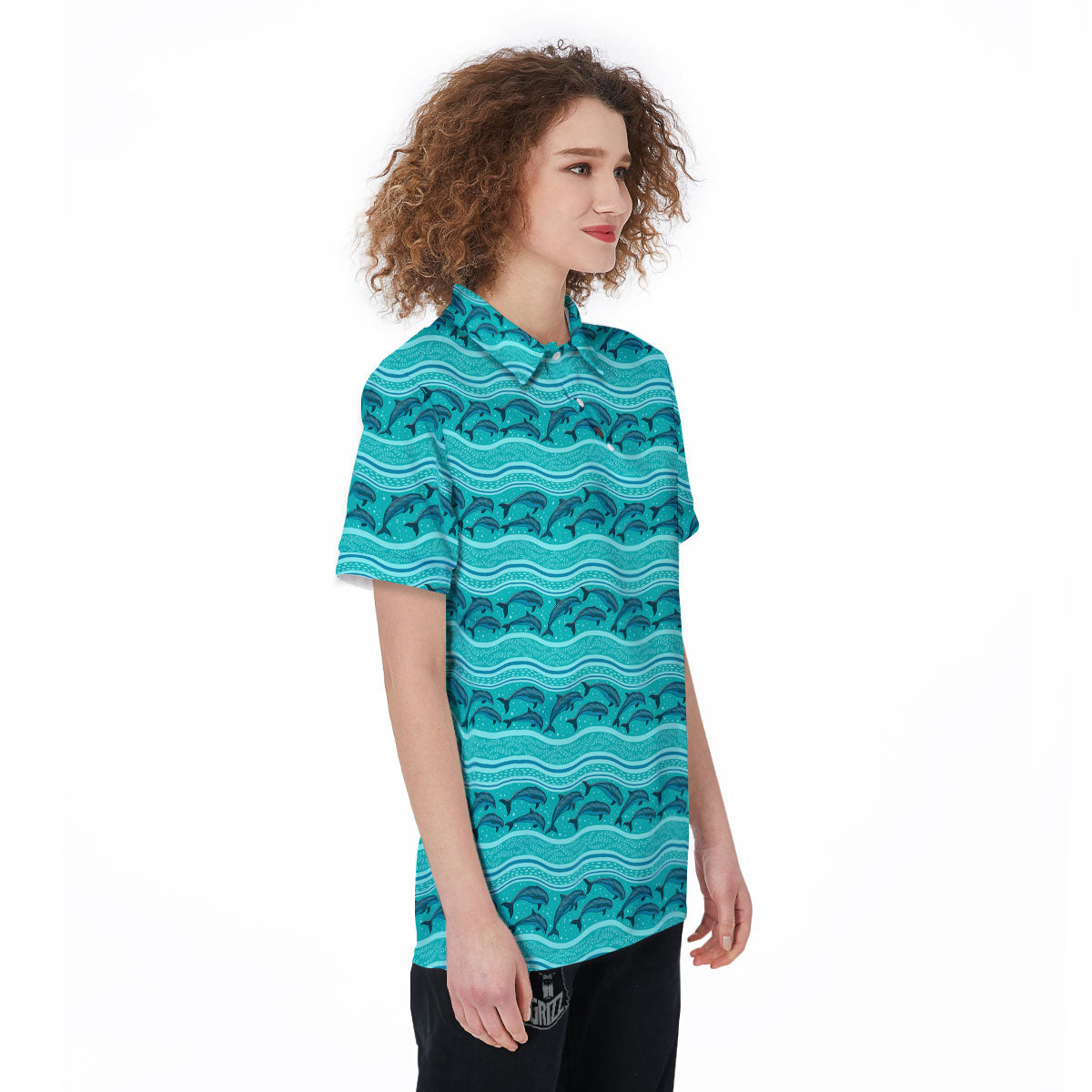 Dolphins In Ocean Print Pattern Women's Golf Shirts-grizzshop