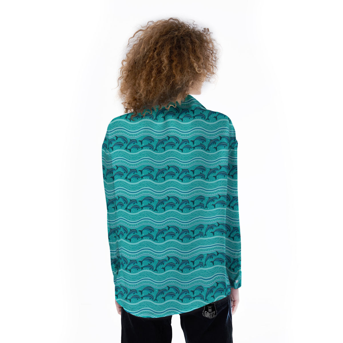 Dolphins In Ocean Print Pattern Women's Long Sleeve Shirts-grizzshop