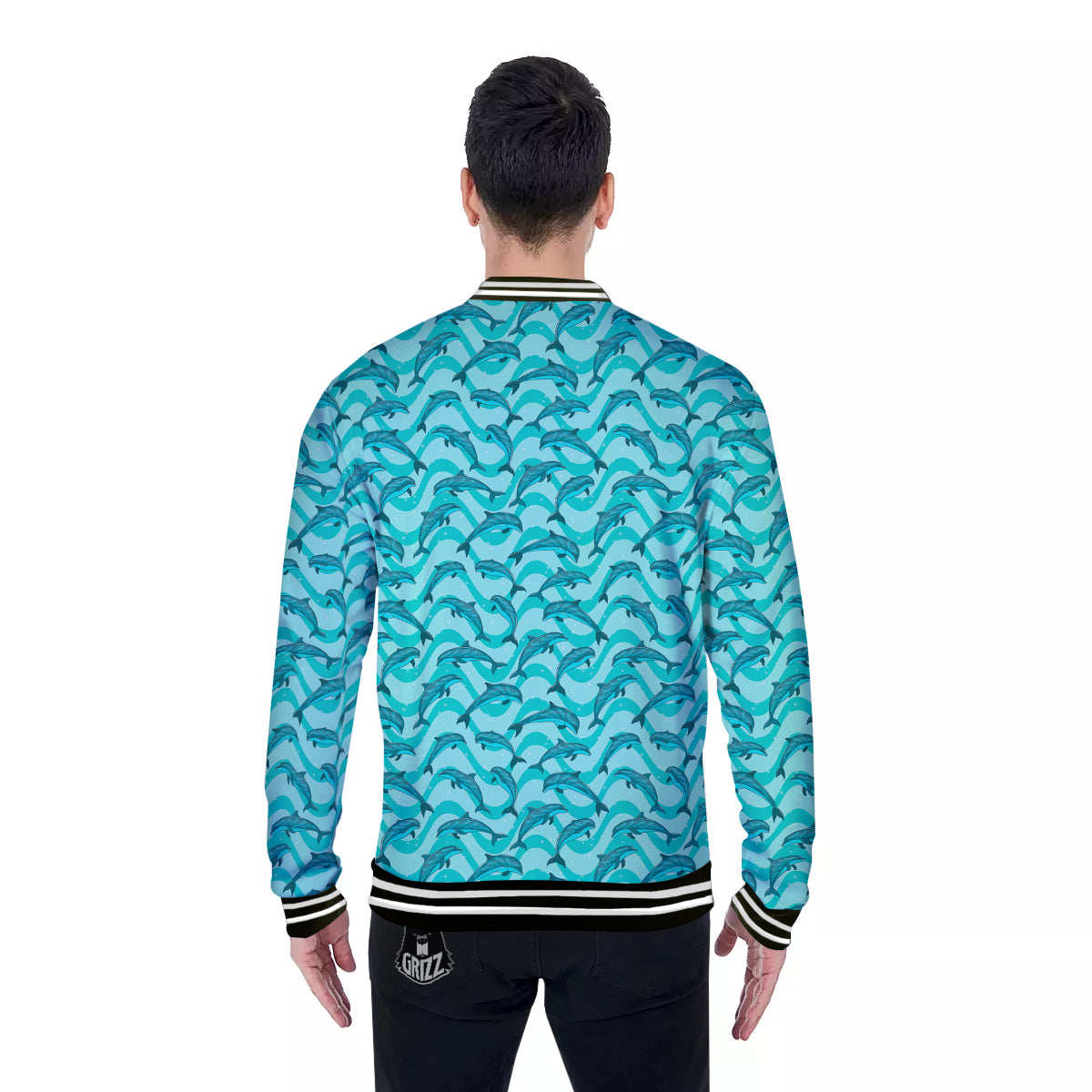 Dolphins In The Ocean Cute Print Pattern Baseball Jacket-grizzshop