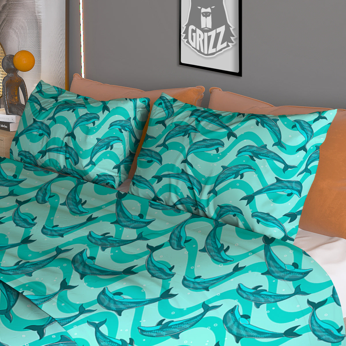 Dolphins In The Ocean Cute Print Pattern Duvet Cover Bedding Set