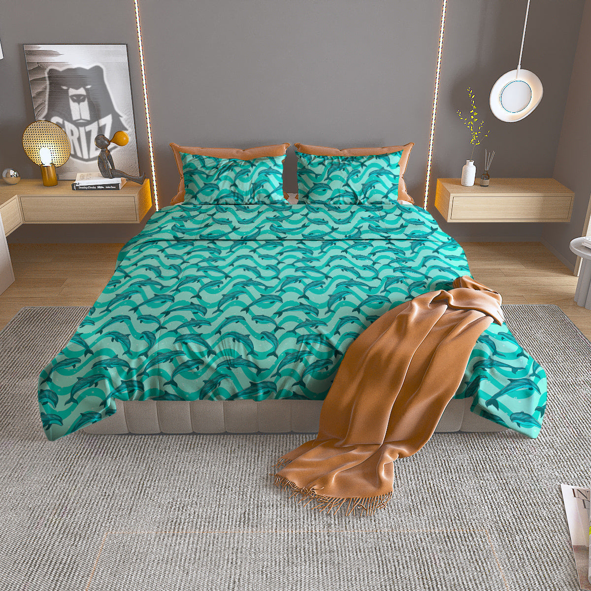 Dolphins In The Ocean Cute Print Pattern Duvet Cover Bedding Set