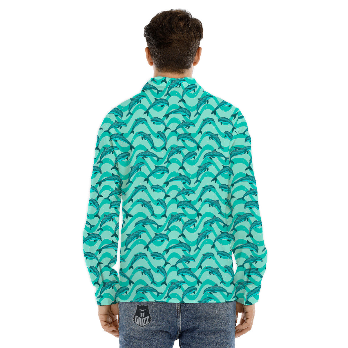 Dolphins In The Ocean Cute Print Pattern Men's Dress Shirts-grizzshop