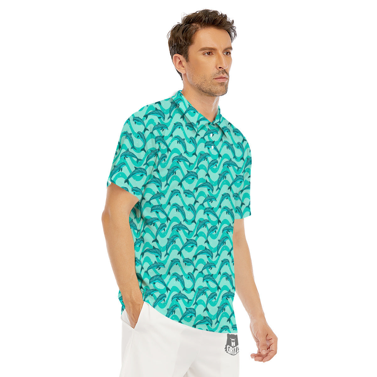 Dolphins In The Ocean Cute Print Pattern Men's Golf Shirts-grizzshop