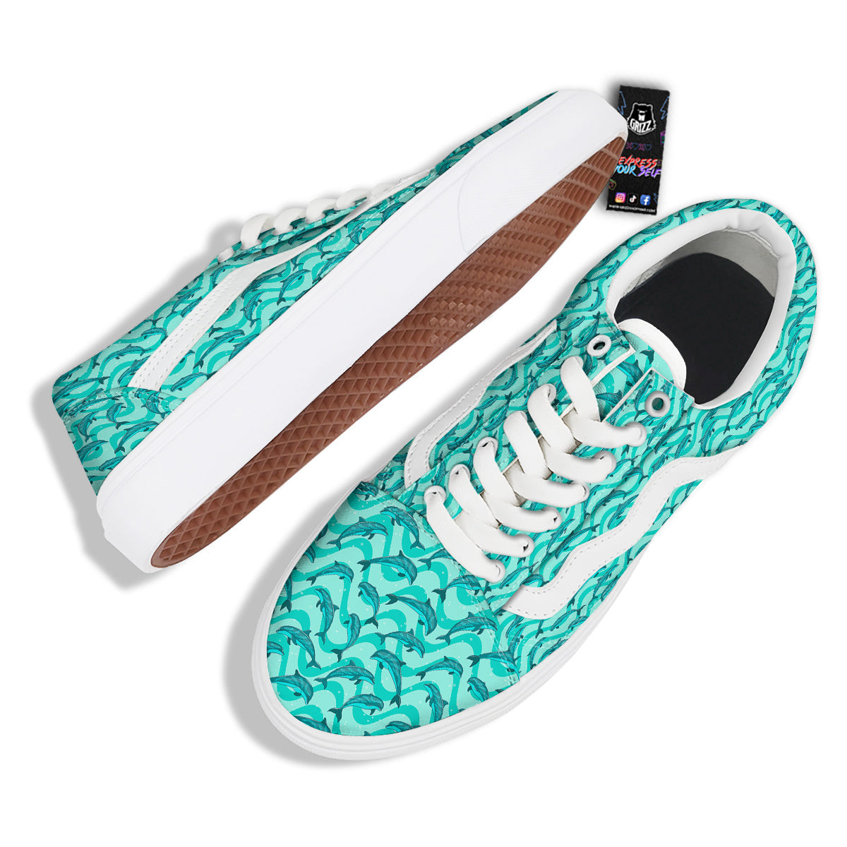 Dolphins In The Ocean Cute Print Pattern Skate Shoes-grizzshop