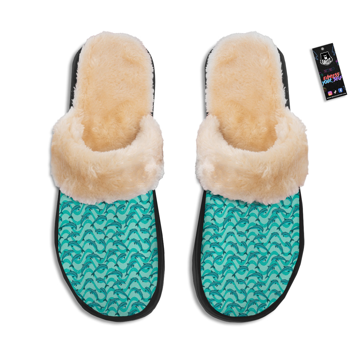 Dolphins In The Ocean Cute Print Pattern Slippers-grizzshop