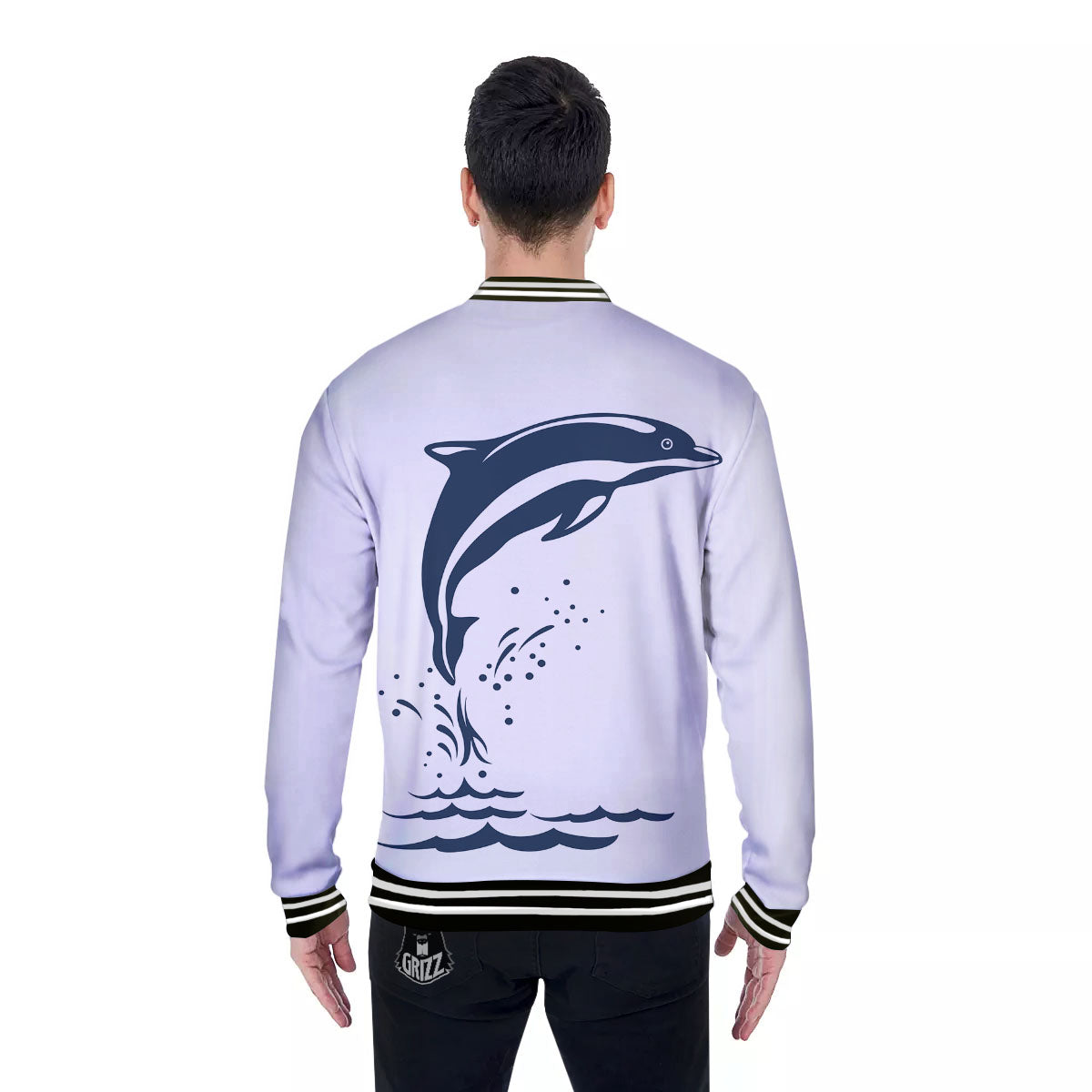 Dolphins Jump On Waves Print Baseball Jacket-grizzshop