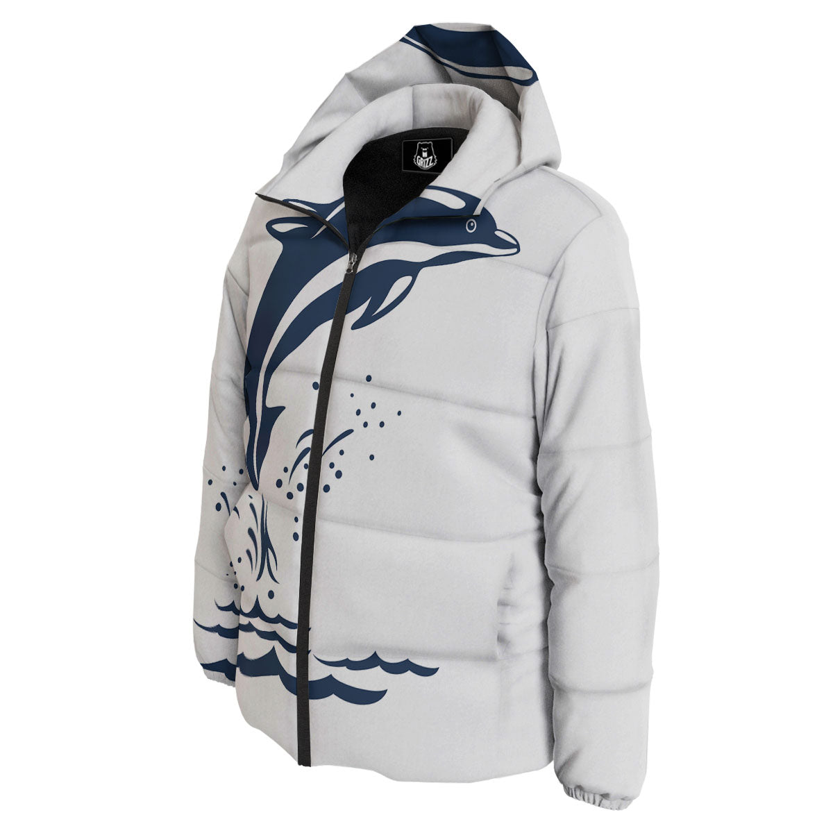 Dolphins Jump On Waves Print Down Jacket-grizzshop