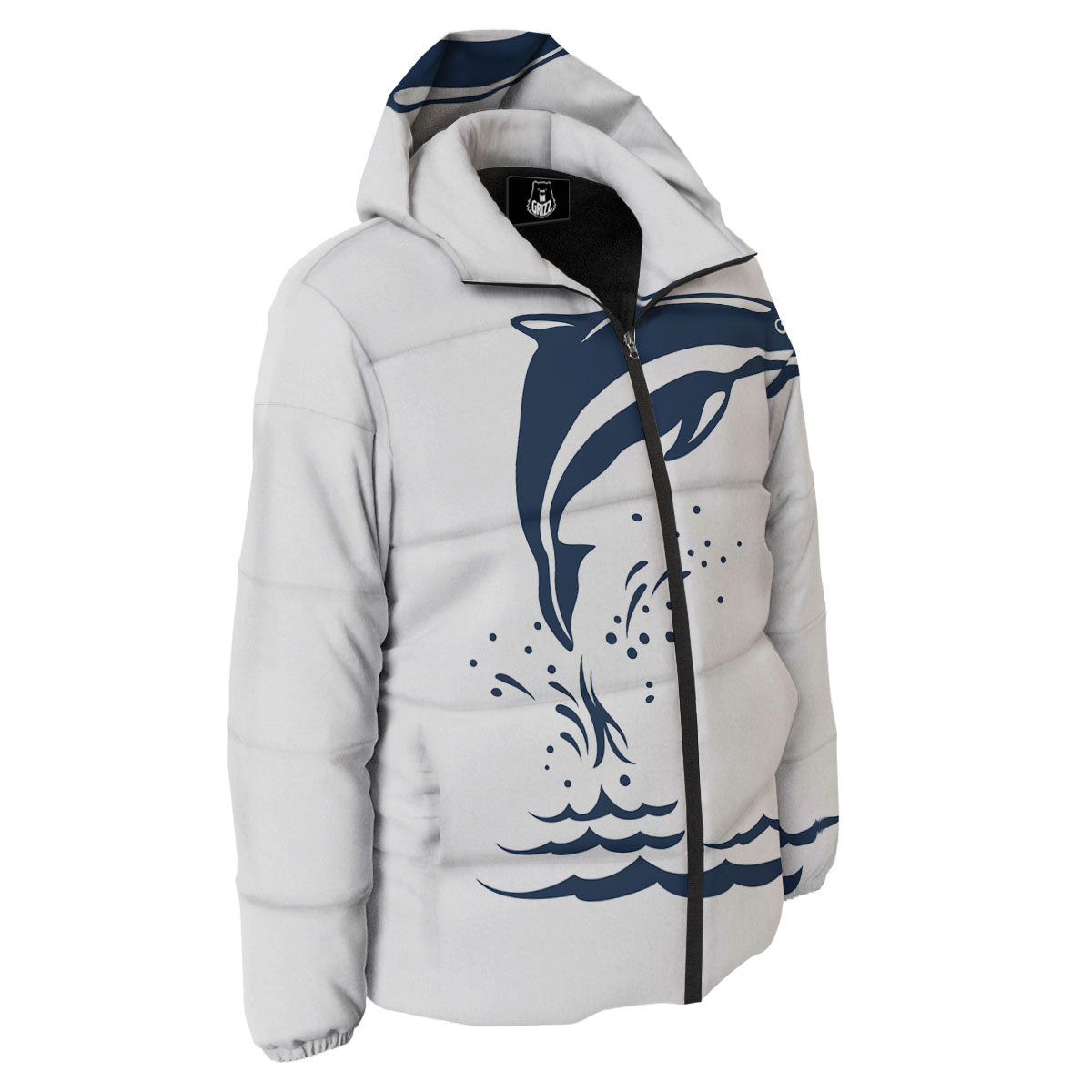 Dolphins Jump On Waves Print Down Jacket-grizzshop