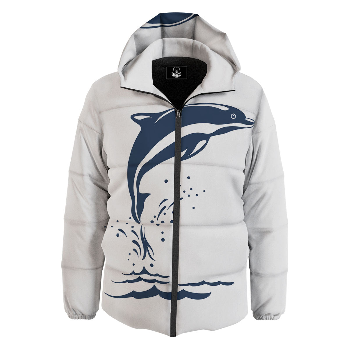 Dolphins Jump On Waves Print Down Jacket-grizzshop