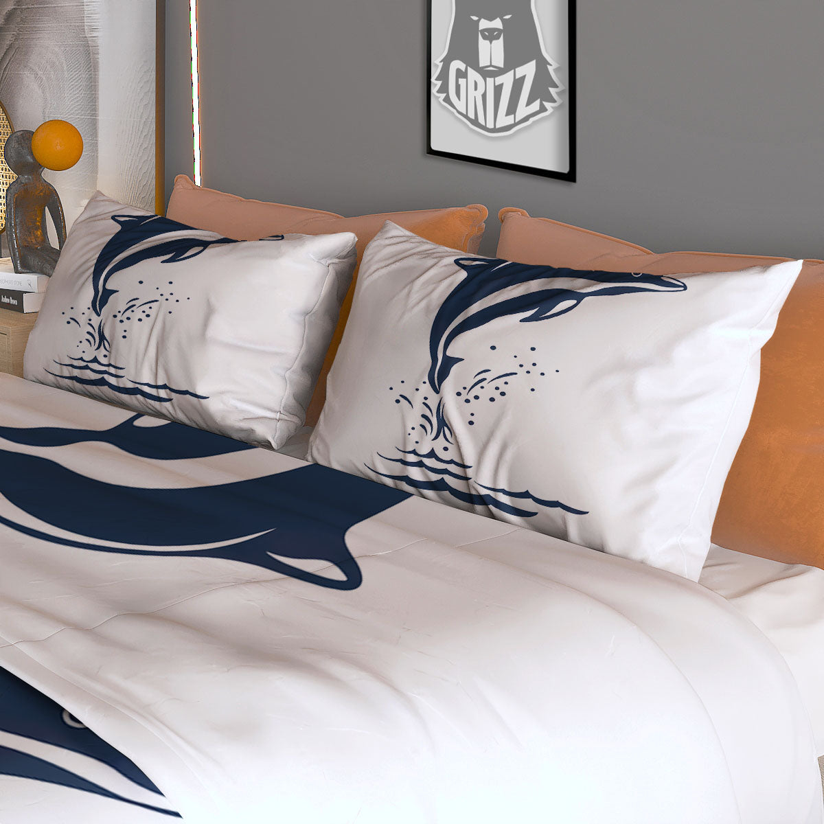 Dolphins Jump On Waves Print Duvet Cover Bedding Set