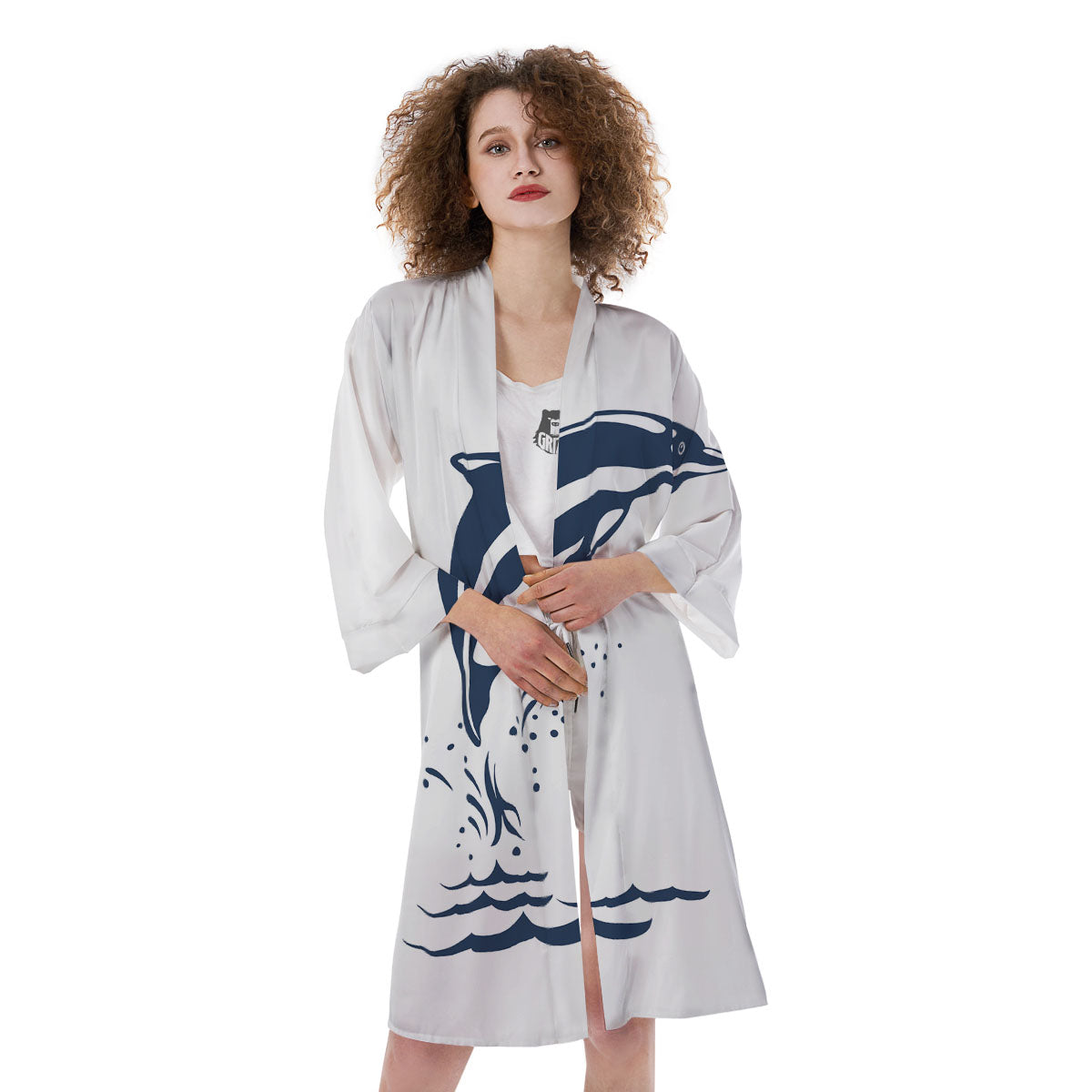 Dolphins Jump On Waves Print Kimono-grizzshop