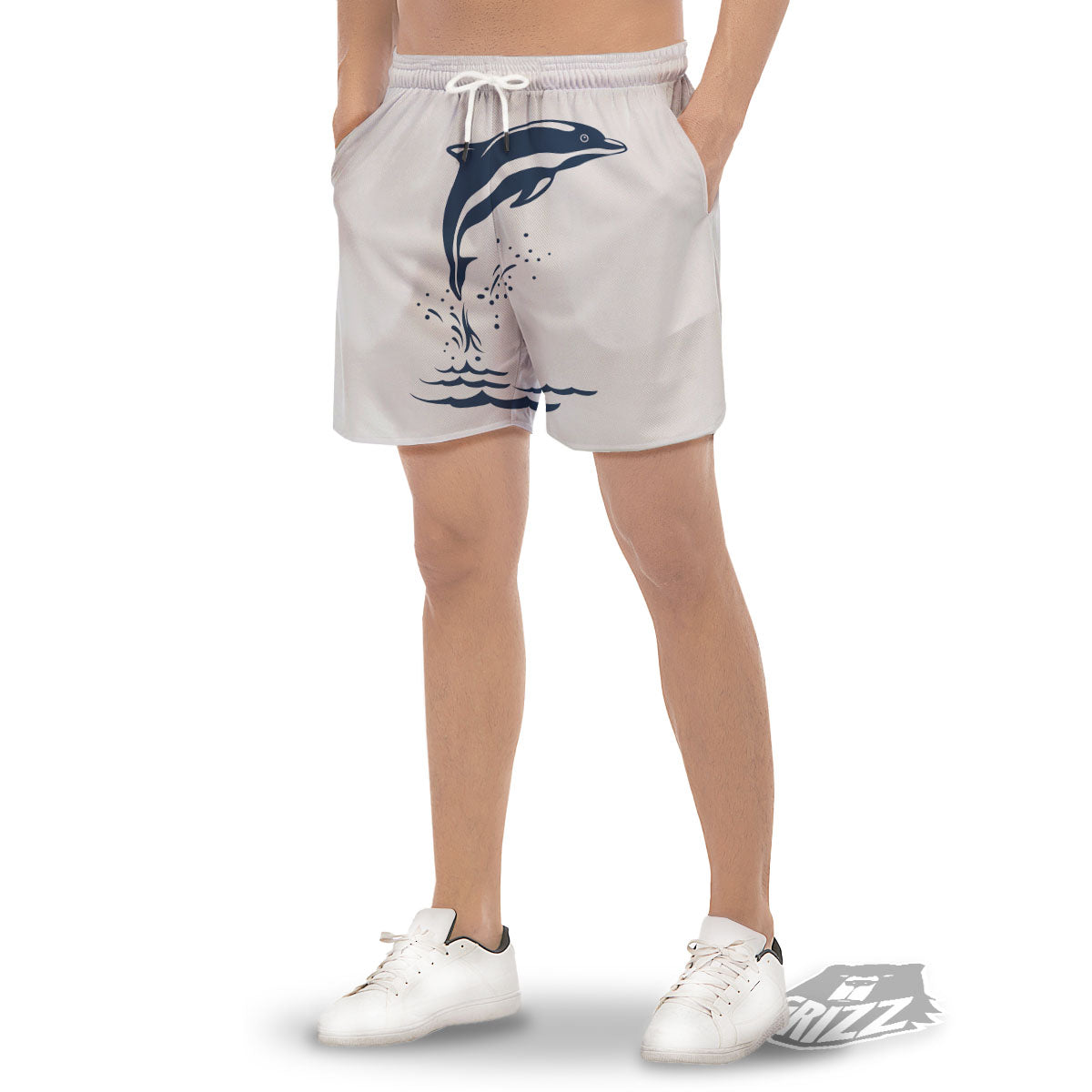 Dolphins Jump On Waves Print Men's Gym Shorts-grizzshop