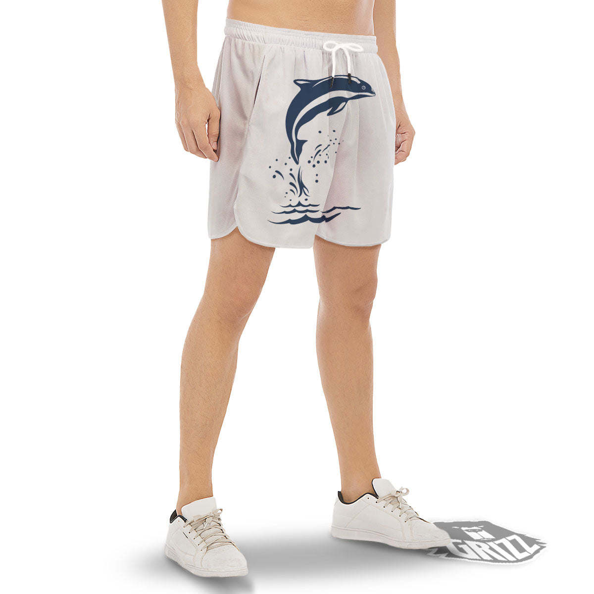 Dolphins Jump On Waves Print Men's Gym Shorts-grizzshop