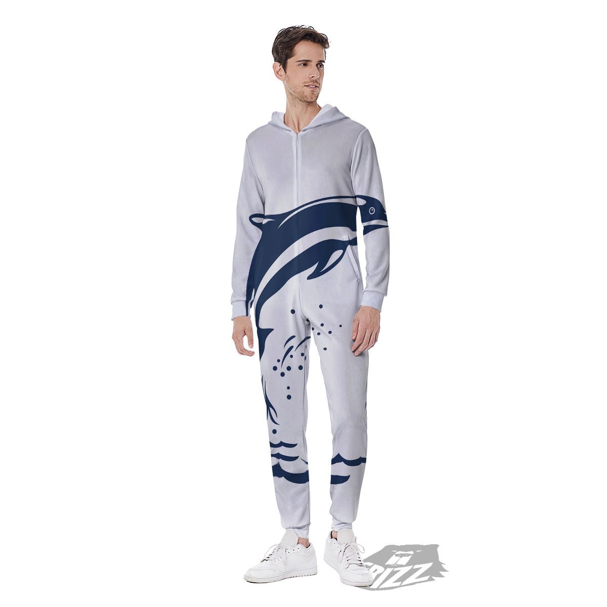 Dolphins Jump On Waves Print Men's Jumpsuit-grizzshop