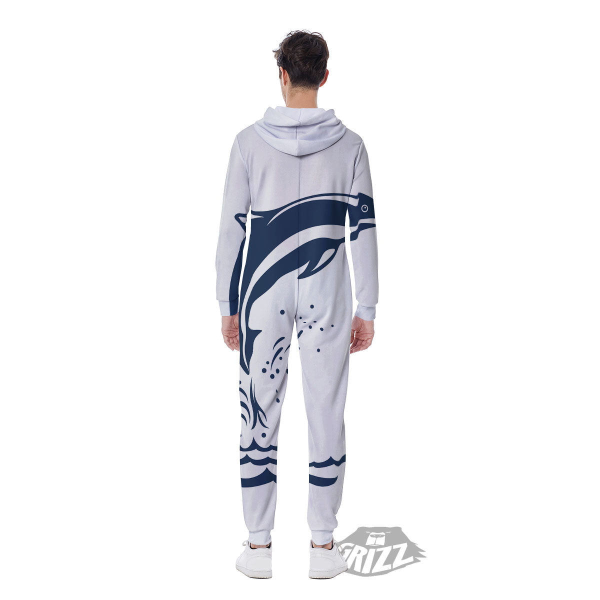Dolphins Jump On Waves Print Men's Jumpsuit-grizzshop