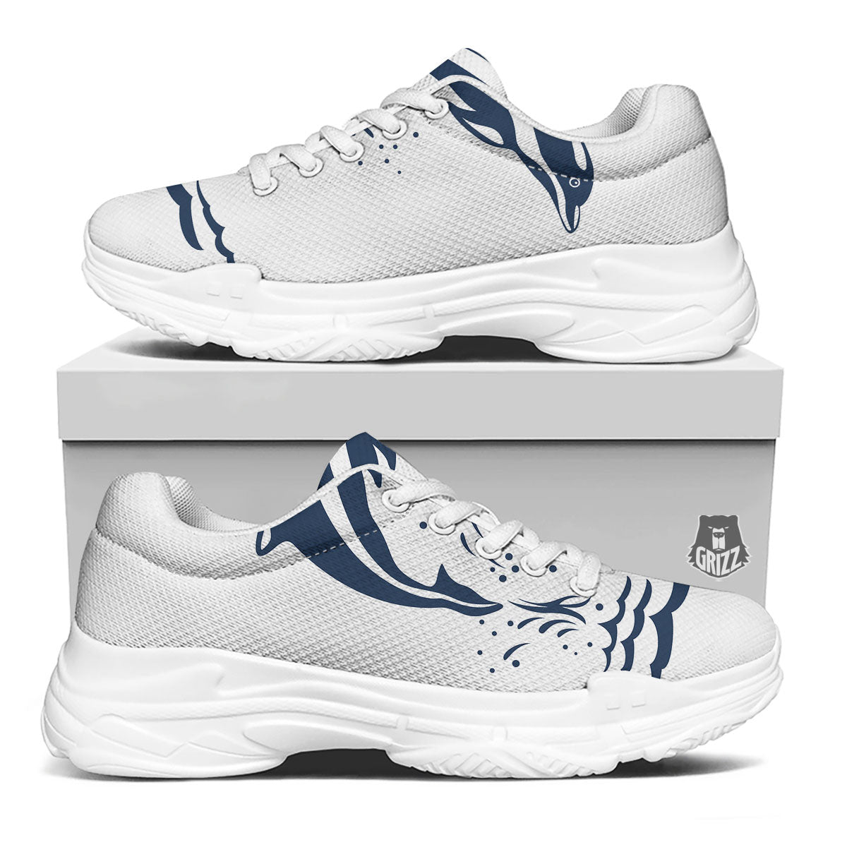 Dolphins Jump On Waves Print White Chunky Shoes-grizzshop