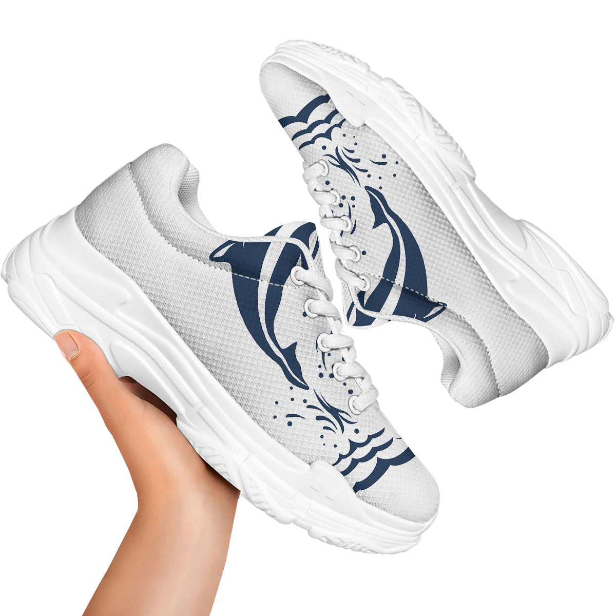Dolphins Jump On Waves Print White Chunky Shoes-grizzshop